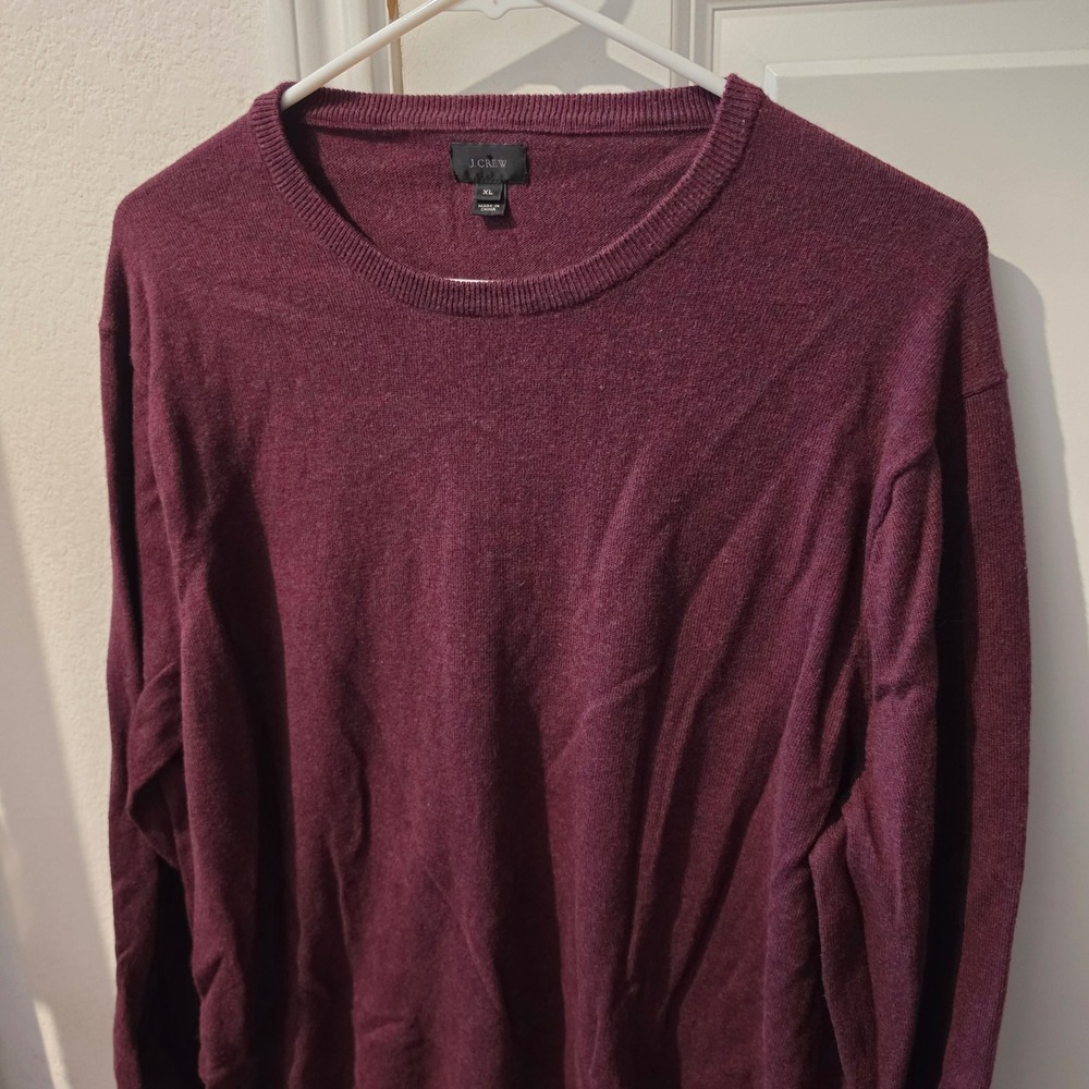 J.Crew Mens XL Burgundy Cotton Cashmere Blend Crewneck Sweater Pullover